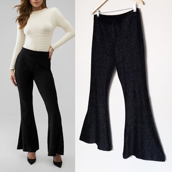Free People So Charming Velvet Flare Pants L Black PullOn Stretch Whimsigoth Y2K - Picture 4 of 16